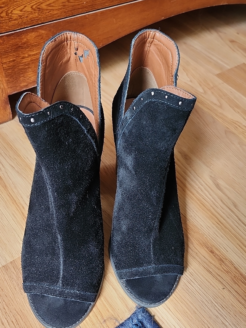 Lucky Brand Black Suede Peep-Toe Ankle Boots
